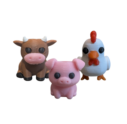 3D Printed Barnyard Hoodie Charm 3-Pack | Chicken, Pig & Cow Hoodie String Accessories | HoodyModz