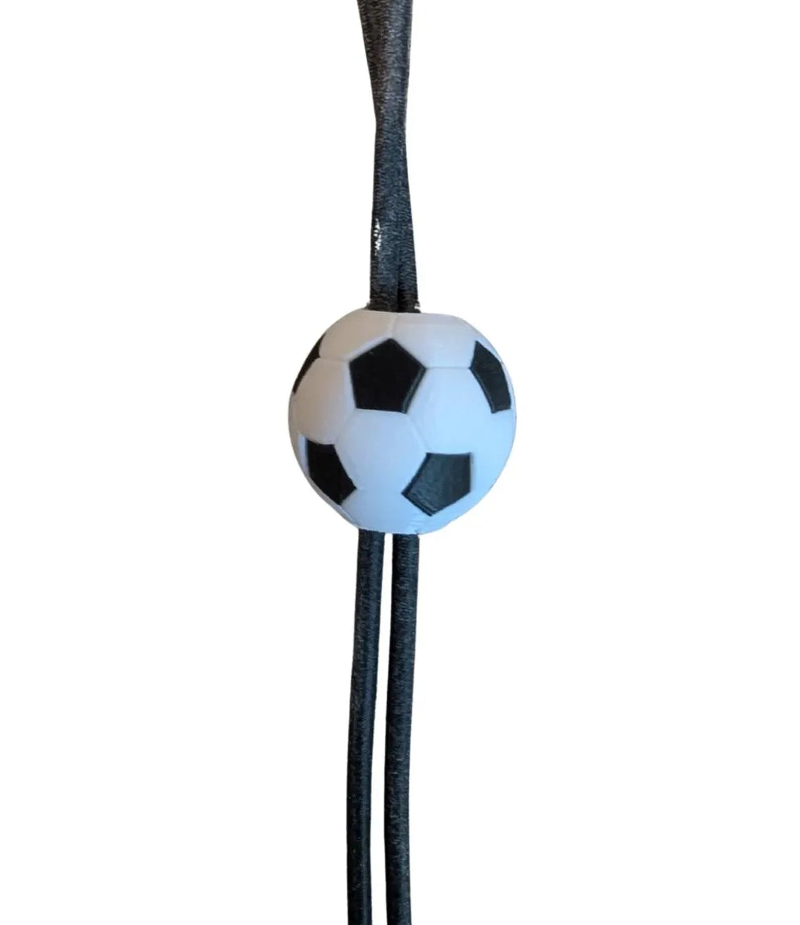 Bolo tie with a soccer ball design on a white background